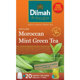 Dilmah Green Tea Moroccan Mint: 20 sustainably sourced tea bags with bright Ceylon green tea and refreshing peppermint flavors.