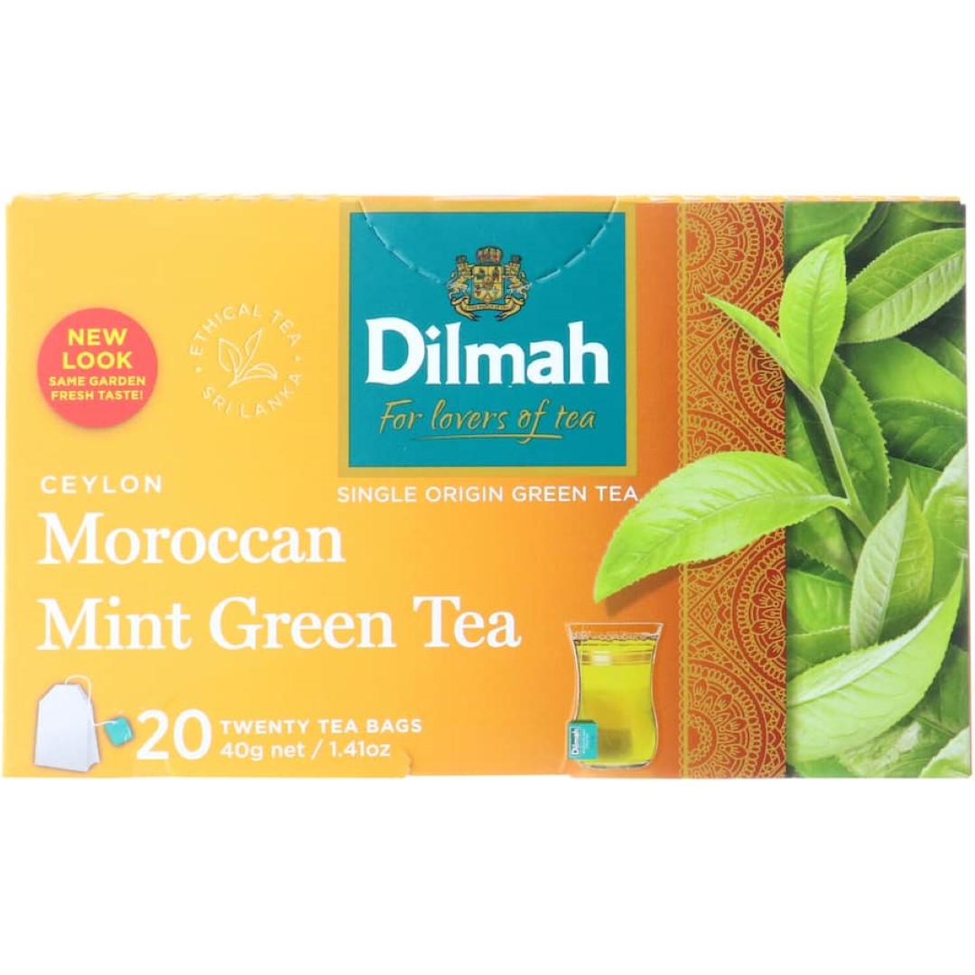 Dilmah Green Tea Moroccan Mint - 20 string and tag tea bags of refreshing Ceylon green tea with peppermint and spearmint.