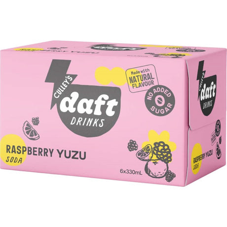 Culleys Daft Drinks Soda Raspberry and Yuzu: refreshing zero sugar soda with a fruity blend of raspberries and yuzu.