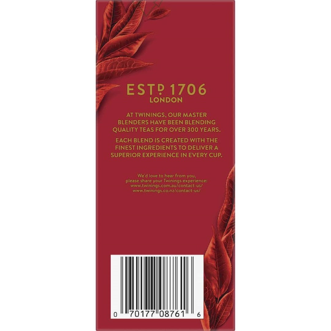 Twinings English Breakfast Tea bag featuring a rich, full-bodied blend of Indian and African teas for an invigorating morning brew.