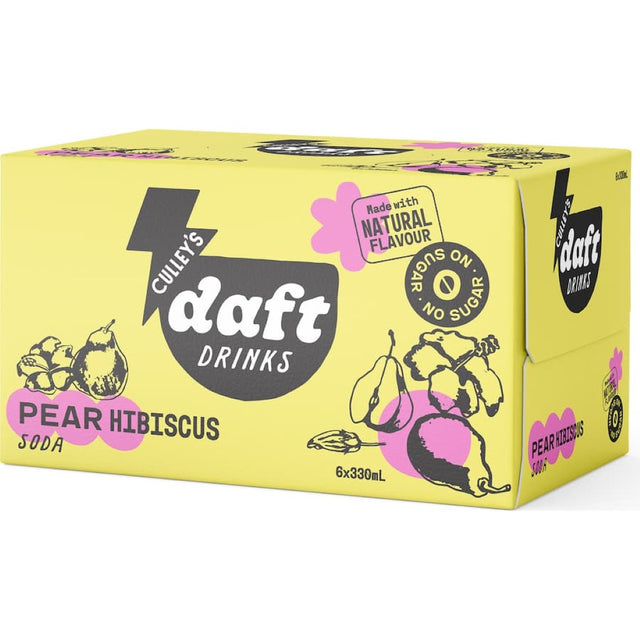 Culley's Daft Drinks Soda Pear and Hibiscus: refreshing soda with zero sugar, blending pear and floral hibiscus flavors.