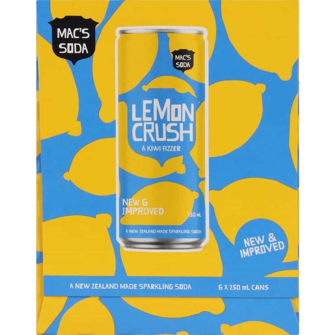 Macs Drink Mixers Lemon Crush: Citrus-flavored drink mixer for cocktails and mocktails, made with natural ingredients.