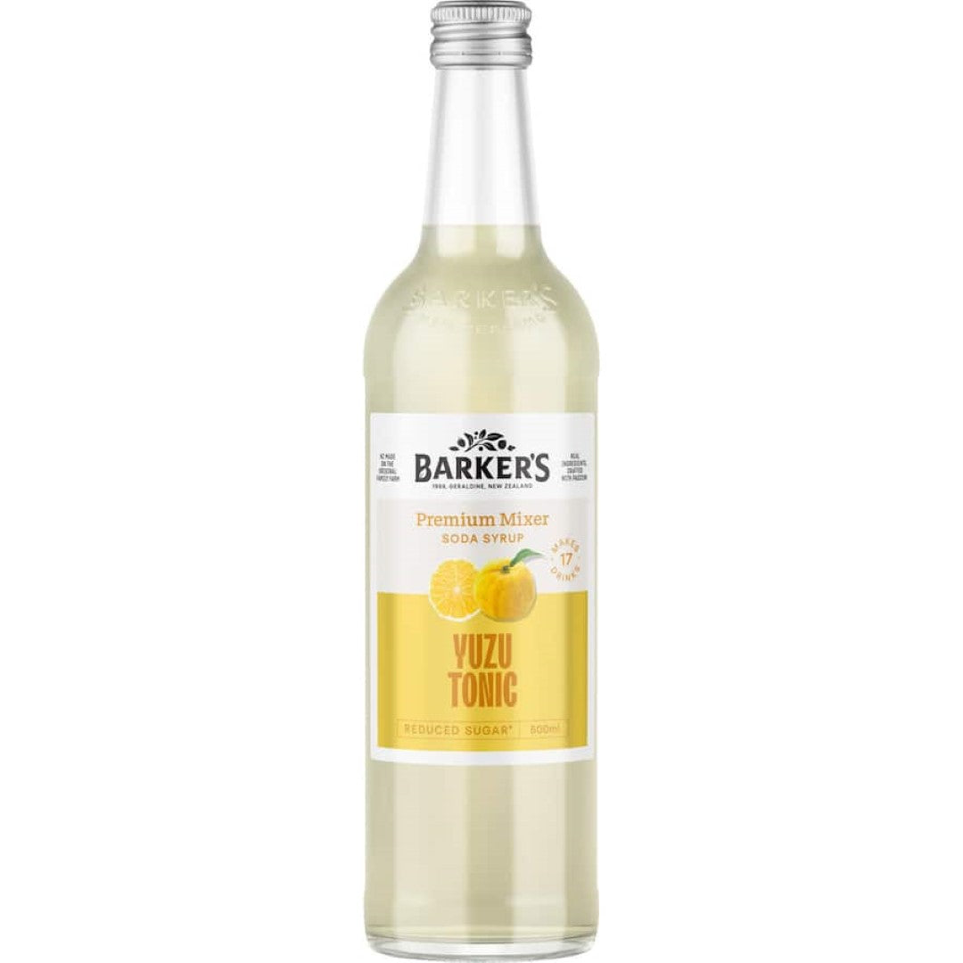 Barkers Fruit Syrup Yuzu Tonic features vibrant yuzu flavor for refreshing cocktails, mocktails, and culinary creations.