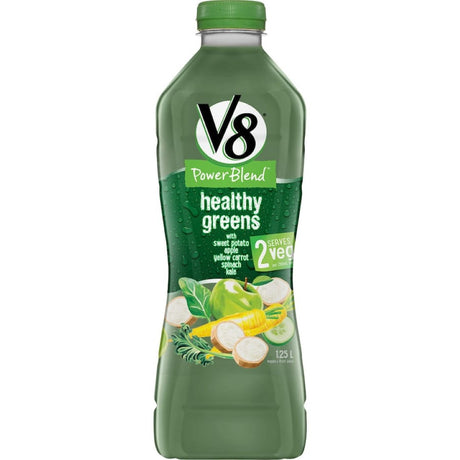 V8 Power Blend Vegetable Juice Healthy Greens, a nutrient-rich juice with kale and spinach for a revitalizing health boost.