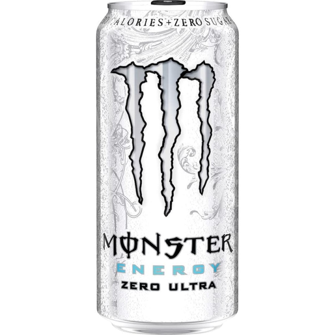 A refreshing, sugar-free Monster Energy Drink Zero Ultra can with invigorating citrus flavor, designed for an energizing boost.