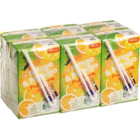 Woolworths 35% Orange & Mango fruit drink in a handy size, offering natural citrus flavor without artificial additives.