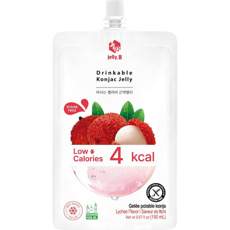 Lychee-flavored Jelly B Konjac Drinkable Jelly in a portable pack, offering a low-calorie, fiber-rich snack for all ages.