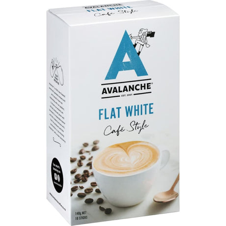 Rich and creamy Avalanche Coffee Mix Flat White 140g for a convenient, barista-quality coffee experience at home or on the go.