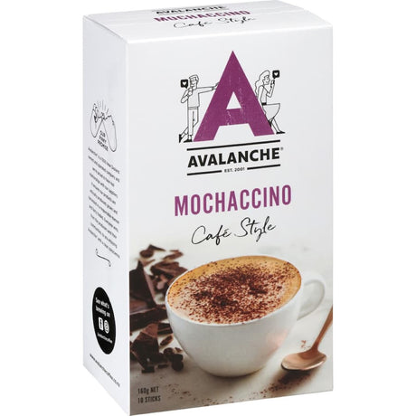 Rich and creamy Avalanche Coffee Mix Mochaccino blend of coffee, chocolate, and milk for a delightful café experience.