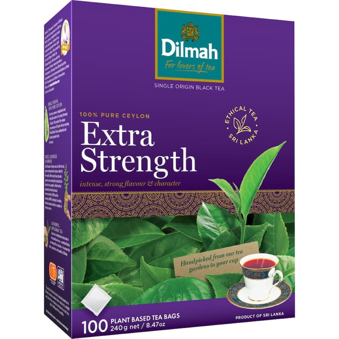 Dilmah Tea Extra Strength: 100 tagless bags of robust Ceylon black tea for a rich and flavorful daily brew.