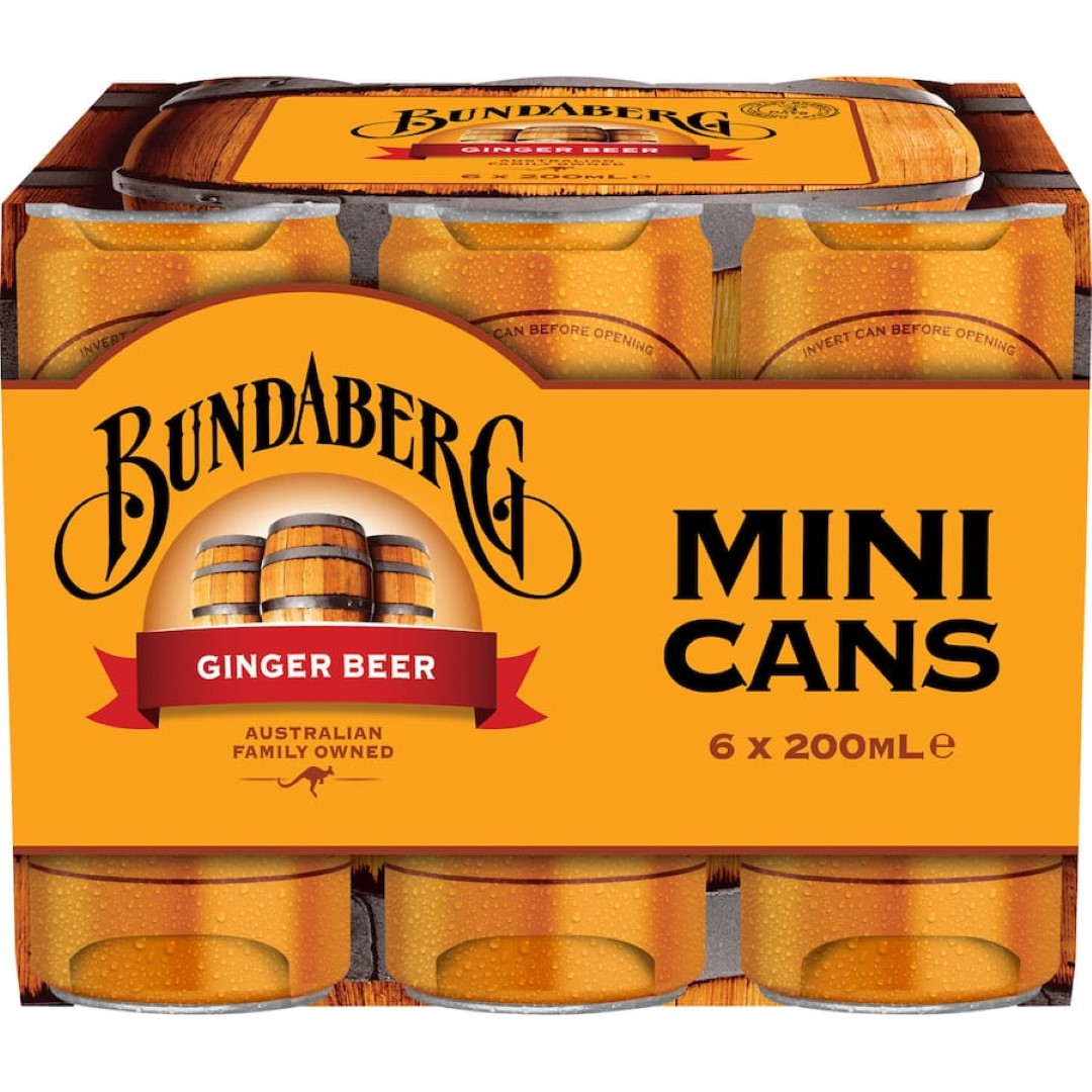 Bundaberg Ginger Beer Minis in sleek cans, featuring authentic Australian ginger for a refreshing, portable treat.