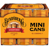 Bundaberg Ginger Beer Minis in sleek cans, featuring authentic Australian ginger for a refreshing, portable treat.