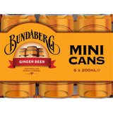 Sleek mini cans of Bundaberg Ginger Beer, crafted from homegrown Australian ginger, perfect for refreshing on-the-go enjoyment.