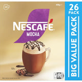 Convenient pack of 26 Nescafe Mocha sachets for rich, creamy coffee with cocoa, perfect for quick indulgence at home.