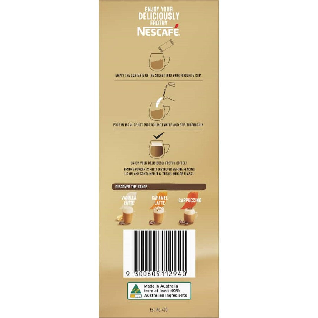 Nescafe Coffee Sachets Mocha 26-pack: convenient mocha blend of coffee and cocoa for a creamy, café-style treat at home.