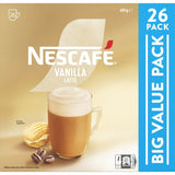 Nescafe Coffee Sachets Vanilla 26-pack offers creamy vanilla lattes; just add hot water for a cafe-style treat anywhere.