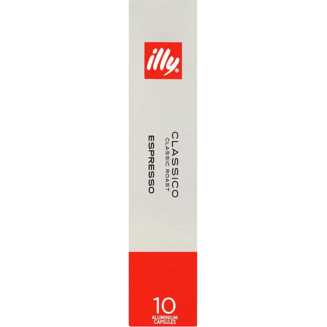 Illy Classico Coffee Capsules in recyclable packaging offer smooth, mild, and balanced 100% Arabica espresso for Nespresso machines.