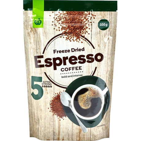 Woolworths Instant Coffee Freeze Dried Rich Espresso - bold, intense flavor with premium beans for a quick espresso fix.