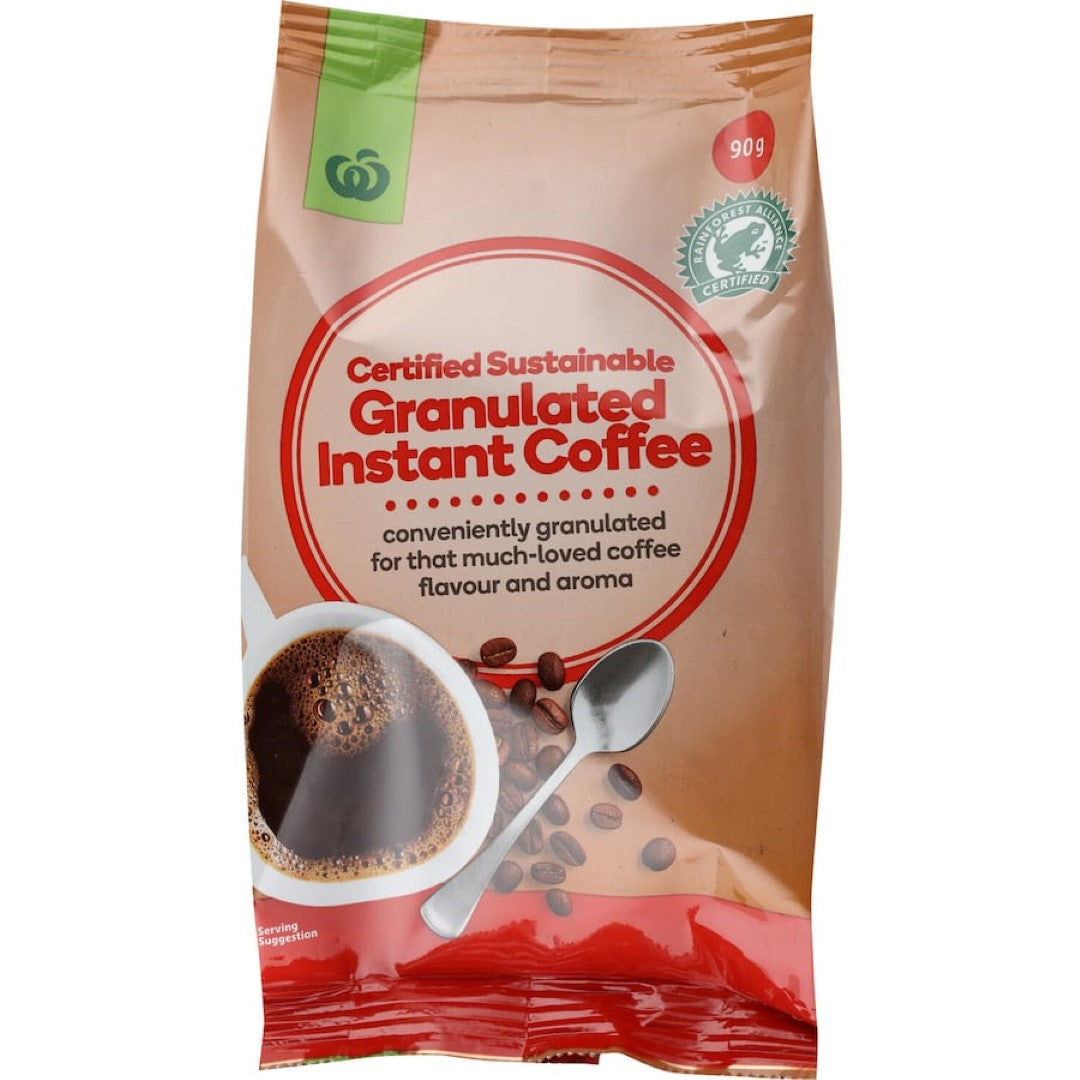 Aromatic Woolworths Instant Coffee Granulated offers sustainable, rich flavor for quick and convenient brews anytime.