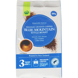 Woolworths Plunger & Filter Grind Blue Mountain 200g, premium 100% Arabica coffee with rich flavor, sustainably sourced.