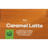 Woolworths Coffee Mix Caramel Latte packet featuring creamy caramel blend for a rich, satisfying coffee experience.