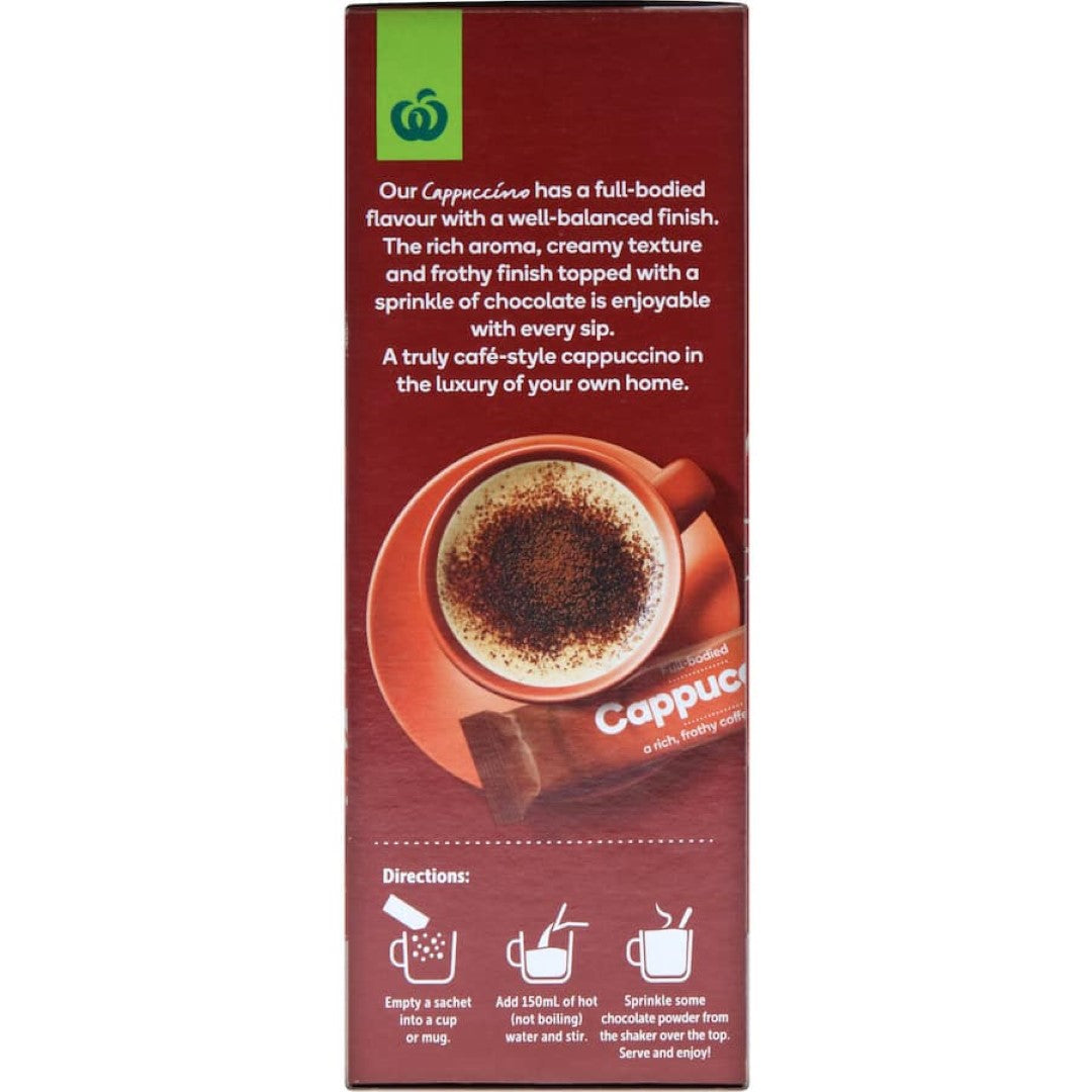 Woolworths Coffee Mix Cappuccino: rich, frothy blend for barista-quality indulgence, made with no artificial colors or flavors.