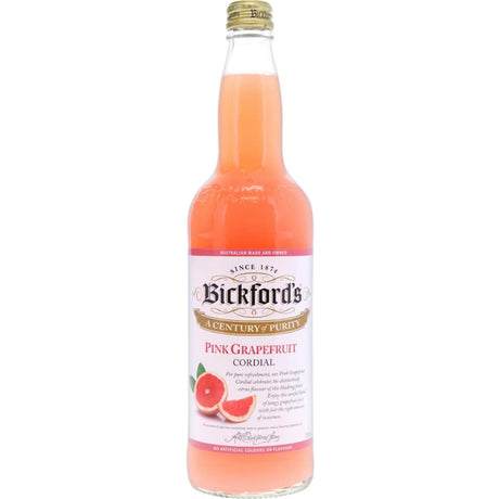 Bickfords Cordial Pink Grapefruit: Refreshing blend of tangy grapefruit juice and sweetness for invigorating drinks.