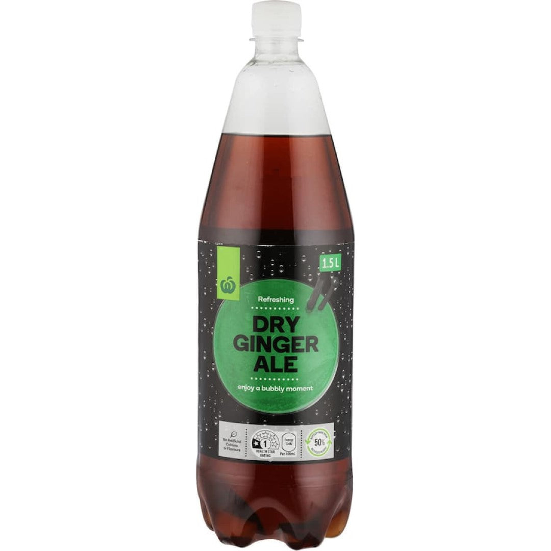 Woolworths Mixers Dry Ginger Ale: Refreshing bubbly beverage, crafted for mixing or enjoying solo, free from artificial additives.