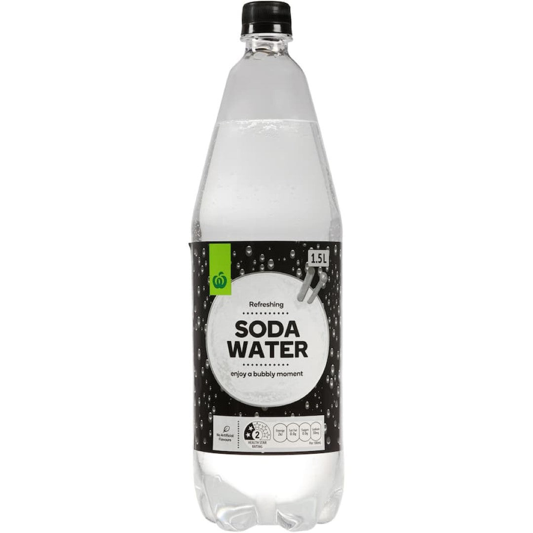 Sparkling Woolworths Mixers Soda Water bottle, ideal for cocktails and refreshment with no artificial ingredients.