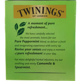 A refreshing cup of Twinings Infusions Herbal Tea featuring hand-selected peppermint leaves for a soothing, caffeine-free experience.