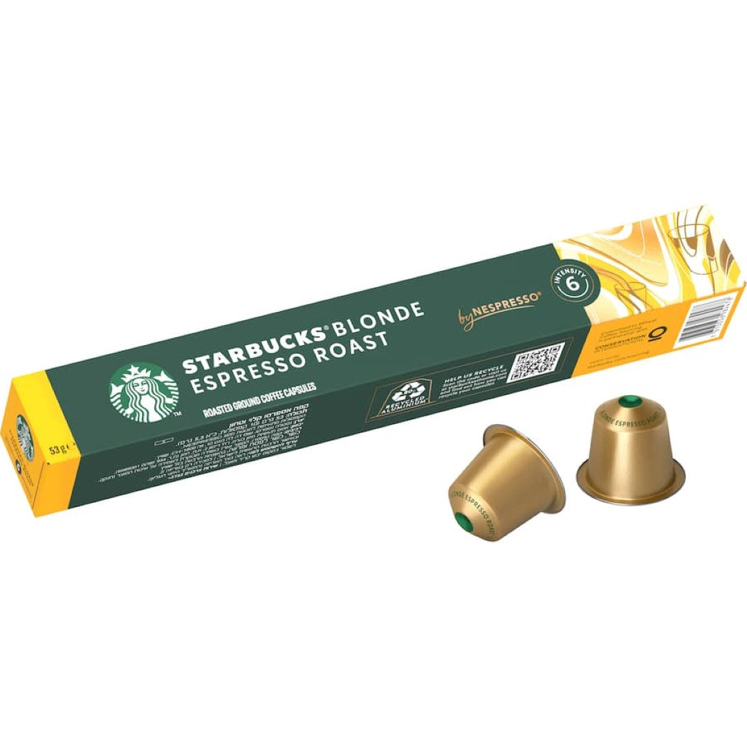 Starbucks Blonde Espresso coffee pods, featuring a smooth and light flavor for a bright coffee experience.