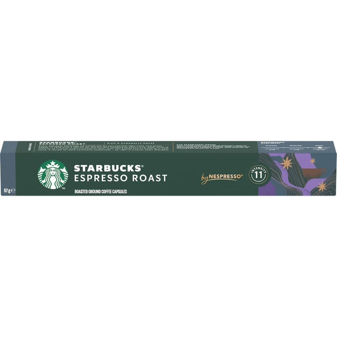 Starbucks By Nespresso Espresso Roast pods: dark roast coffee capsules delivering rich, bold flavors for espresso enthusiasts.