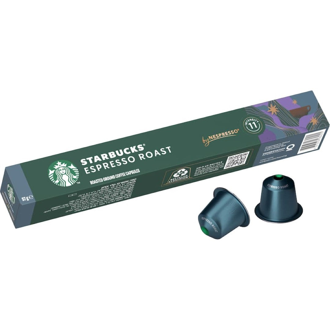 Starbucks By Nespresso Espresso Roast coffee pods featuring bold, caramelly sweetness perfect for espresso enthusiasts.