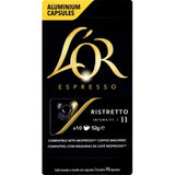 L'or Ristretto Intensity 11 coffee capsules in aluminum for Nespresso, delivering a rich, bold espresso experience.