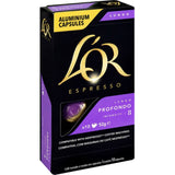 Bold L'or Espresso Lungo Profondo coffee capsules, intensity 8, designed for a rich Nespresso® experience.