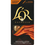 L'or Espresso Capsules Colombia Intensity 8 offer bold, spicy flavors in recyclable aluminium pods for Nespresso machines.