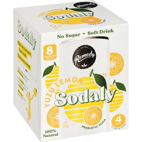 A can of Remedy Sodaly Yuzu Lemon sparkling beverage, showcasing the refreshing yuzu and lemon flavors.