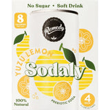 Refreshing Remedy Sodaly Yuzu Lemon sparkling beverage with vibrant yuzu and lemon flavors, free from artificial sweeteners.