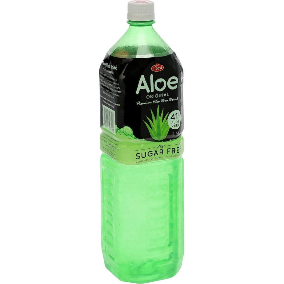 Refreshing T Best Aloe Vera Drink with 99% pure aloe vera, sugar-free, rich in vitamins, minerals, and antioxidants.