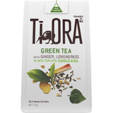 Ti Ora Infusion Green Tea with Ginger & Lemongrass, featuring herbal pyramid bags for a refreshing, sustainable tea experience.