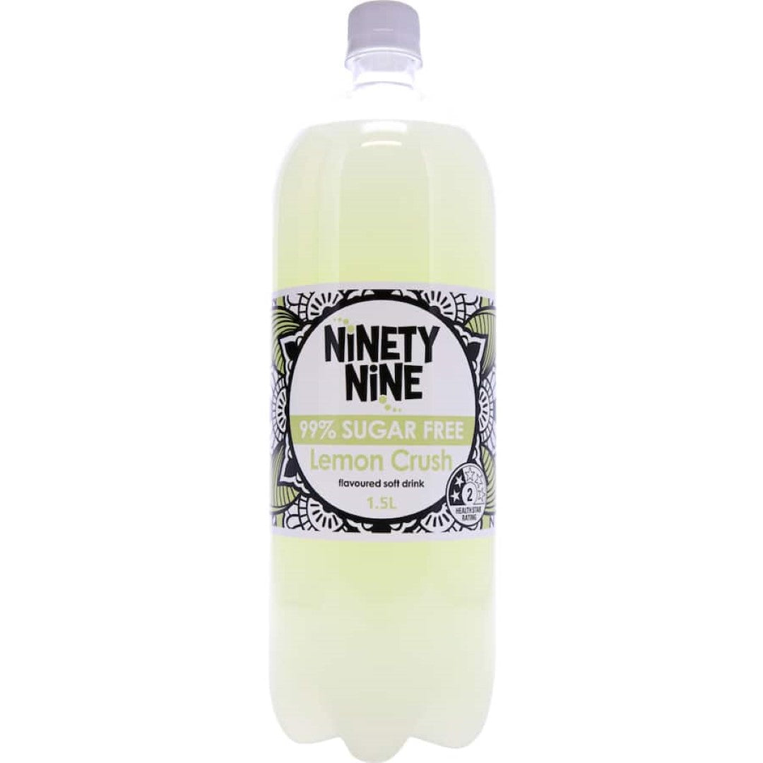 Refreshing Ninety Nine Soft Drink Lemon, 99% sugar-free, offers invigorating citrus flavor without the calories.