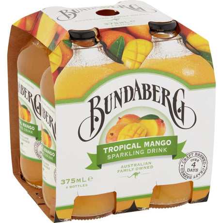 Bundaberg Soft Drink Tropical Mango in a bottle, showcasing its real mango flavor and vibrant tropical essence.