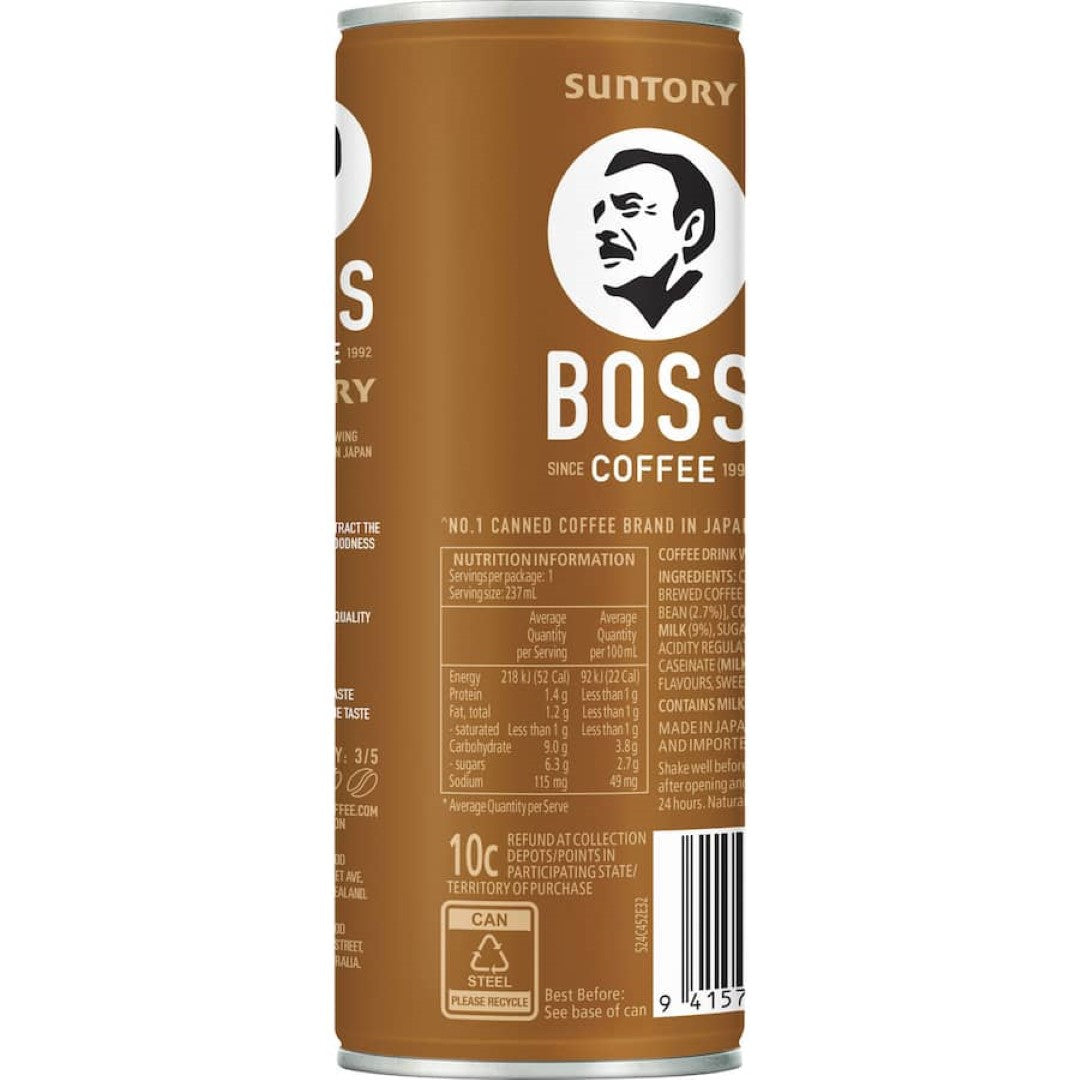 Chilled Boss Iced Coffee Latte bottle showcasing premium coffee and creamy milk, perfect for a refreshing pick-me-up.