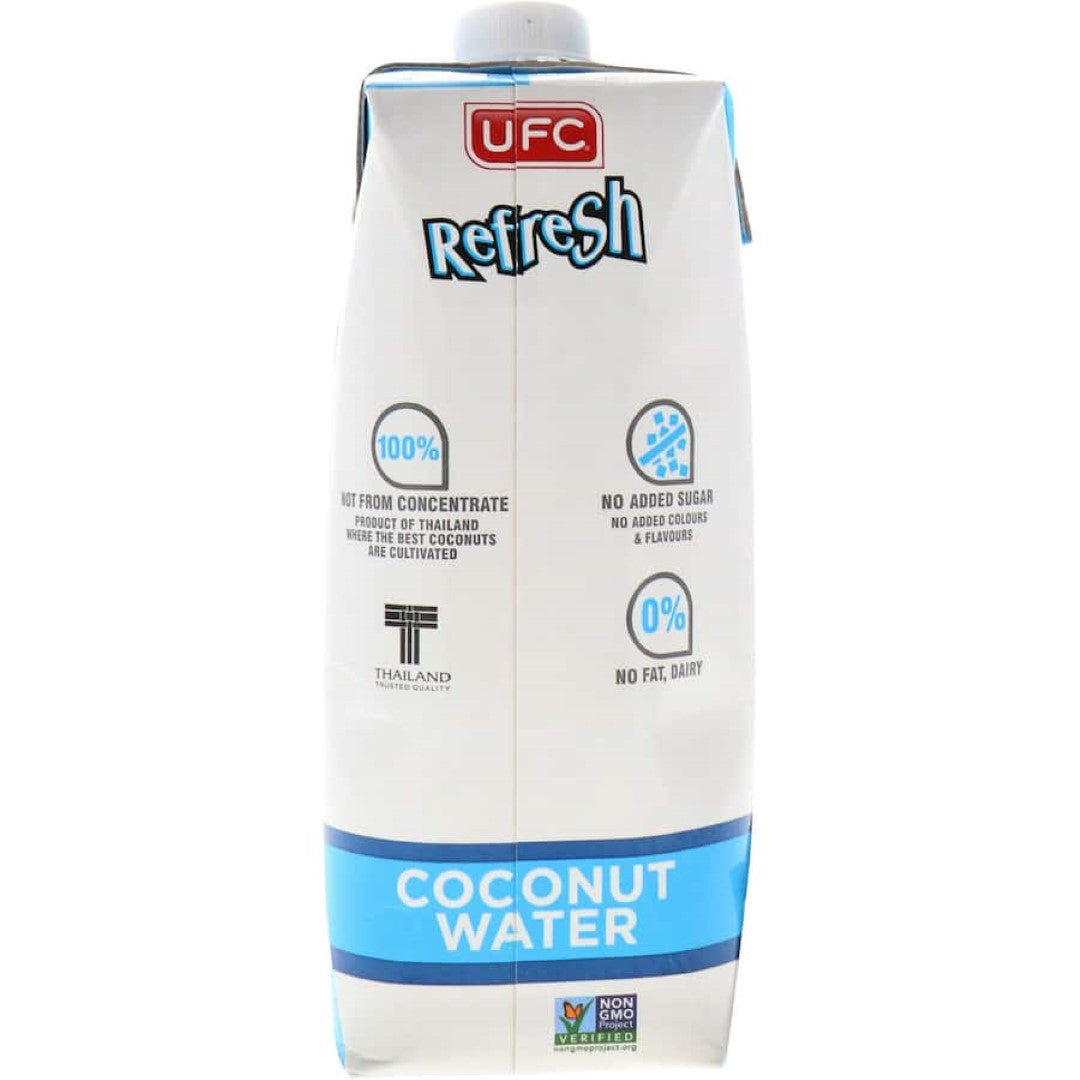 Refreshing UFC Refresh Coconut Water in a bottle, perfect for hydration and replenishing electrolytes after workouts.