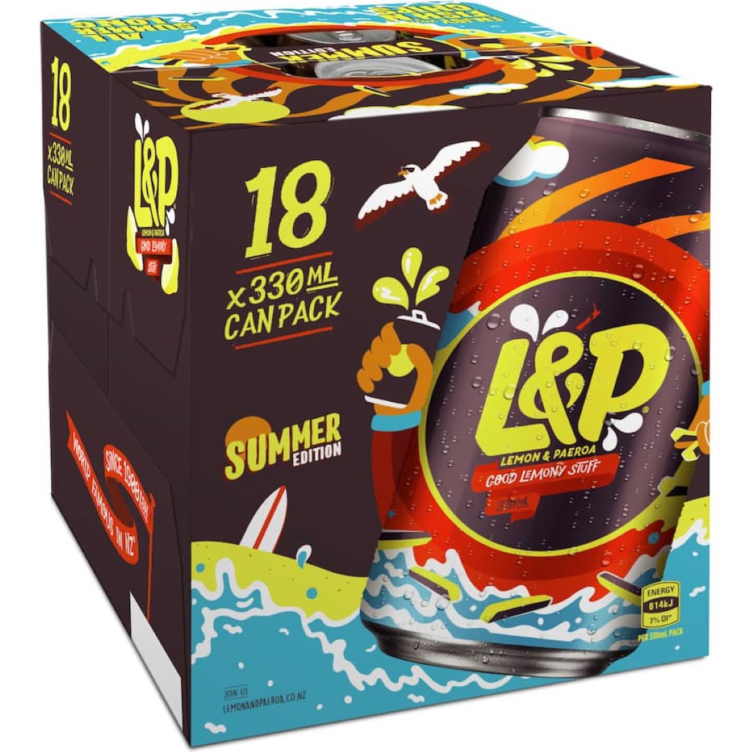L & P Soft Drink Lemon & Paeroa 330ml cans 18pack