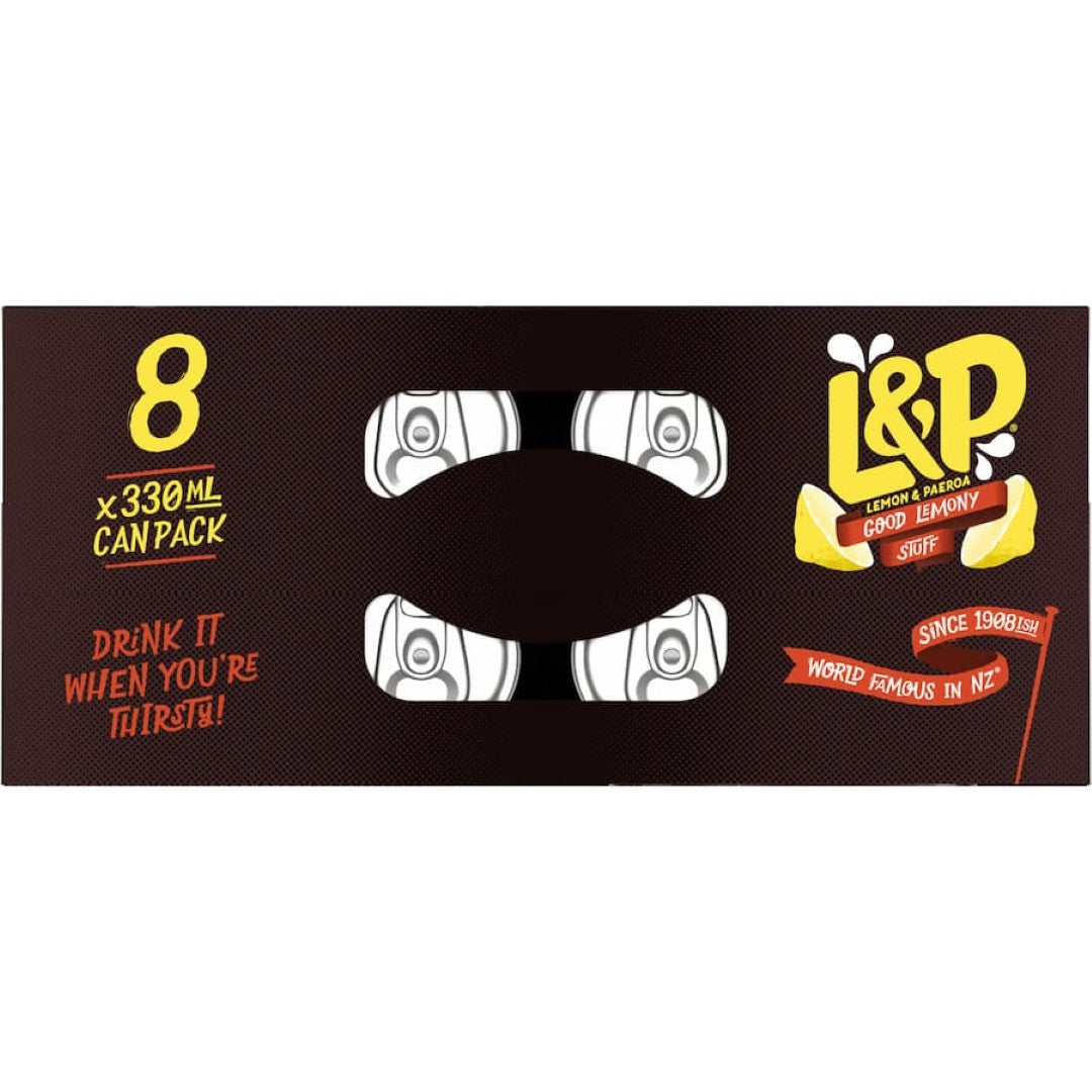 L & P Soft Drink Lemon & Paeroa 330ml cans 8pack