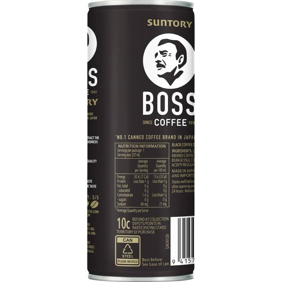 A refreshing Boss Iced Coffee Long Black with rich espresso flavor, perfect for on-the-go coffee lovers.