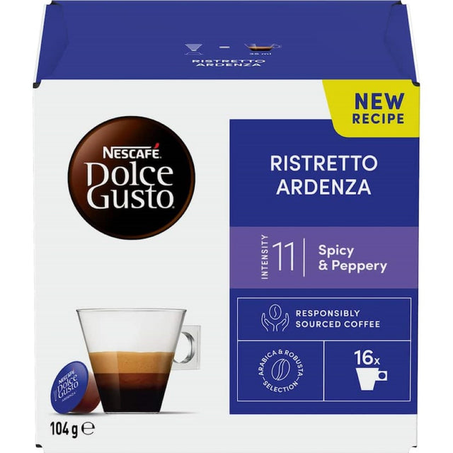 Nescafe Dolce Gusto Ristretto coffee pods, offering a rich, bold flavor experience with deep aromas and full-bodied taste.