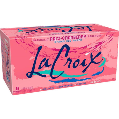 Can of La Croix Sparkling Water Razz Cranberry, featuring natural raspberry and cranberry flavors for a refreshing, guilt-free drink.