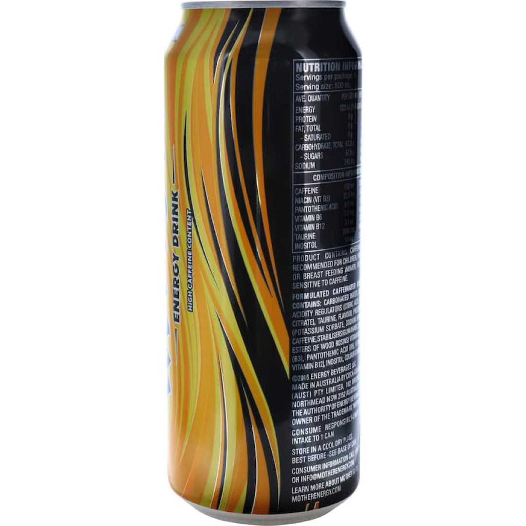 Can of Mother Energy Drink Passion featuring vibrant passionfruit flavor, designed for energy and refreshment on-the-go.